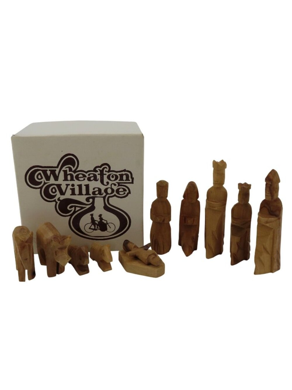 Wheaton Village 11 Piece Hand Carved Wood Nativity Scene Figurines Christmas VTG